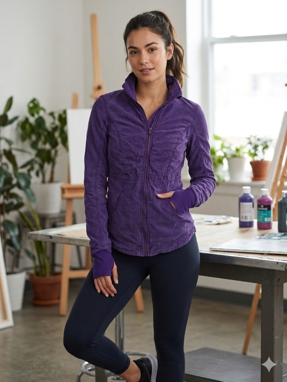 lululemon athletica Purple Zip-Up Bomber Jacket PTP 17 Long 26"